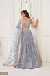 Load image into Gallery viewer, Grey Butterfly Net Lehenga with Tone-to-Tone Thread Work and Mirror Embroidery ClothsVilla