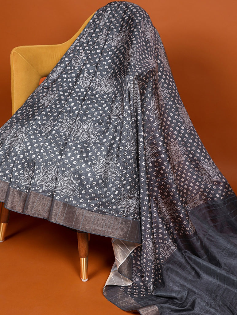 Grey Color Handloom Kotha Border Digital Printed Saree ClothsVilla