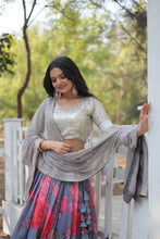 Load image into Gallery viewer, Grey Digital Printed Georgette Lehenga Choli with Sequins Embroidery ClothsVilla