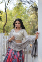 Load image into Gallery viewer, Grey Digital Printed Georgette Lehenga Choli with Sequins Embroidery ClothsVilla