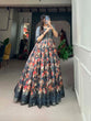 Load image into Gallery viewer, Mesmerizing Grey Dola Silk Printed Gown with Sequins &amp; Zari Border - Ready to Wear ClothsVilla