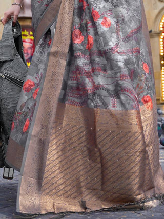 Grey Elegant Brasso Madurai Saree with Unstitched Blouse Piece Clothsvilla