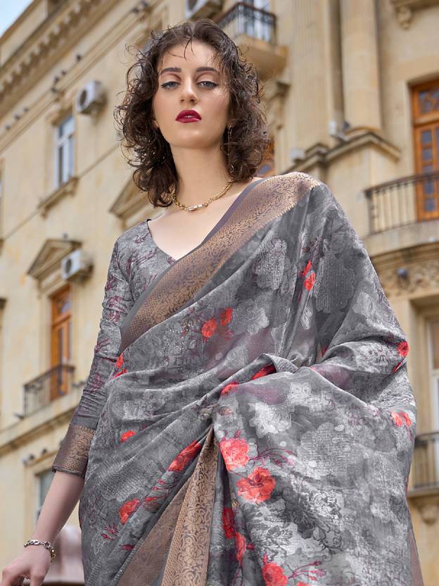 Grey Elegant Brasso Madurai Saree with Unstitched Blouse Piece Clothsvilla