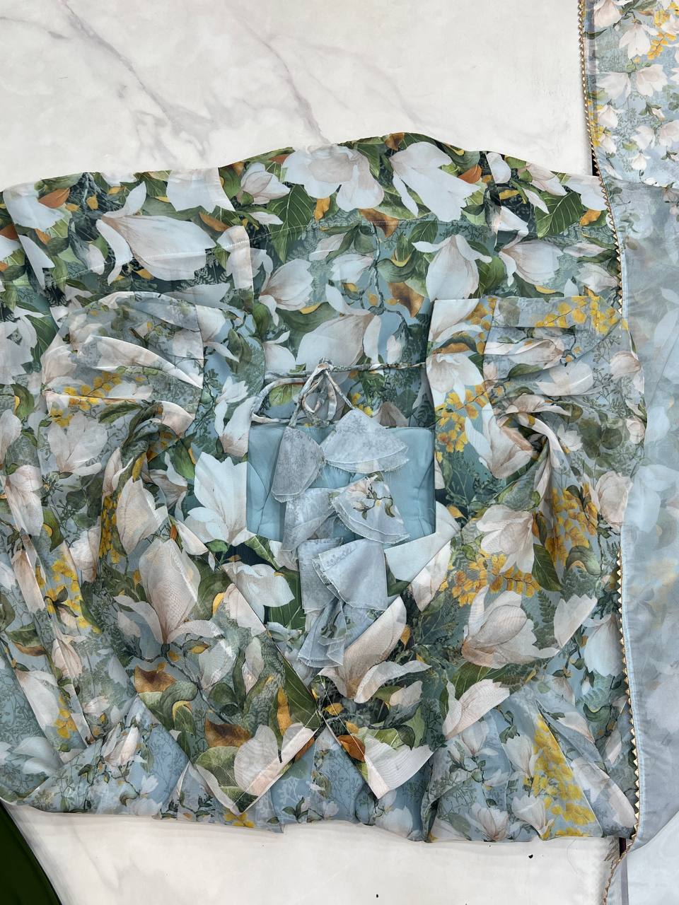 Grey Elegant Floral Organza Silk Anarkali Set with Gota Patti Dupatta ClothsVilla