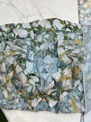 Grey Elegant Floral Organza Silk Anarkali Set with Gota Patti Dupatta ClothsVilla