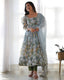 Grey Elegant Floral Organza Silk Anarkali Set with Gota Patti Dupatta ClothsVilla