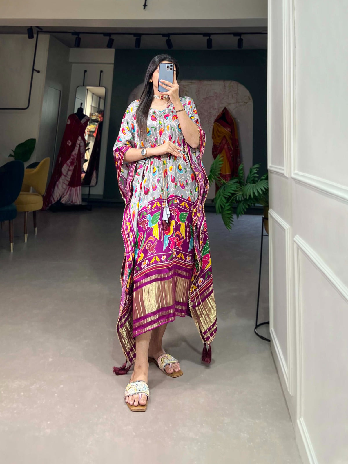 Grey Gaji Silk Kaftan - Effortless Elegance for Every Occasion ClothsVilla Main image
