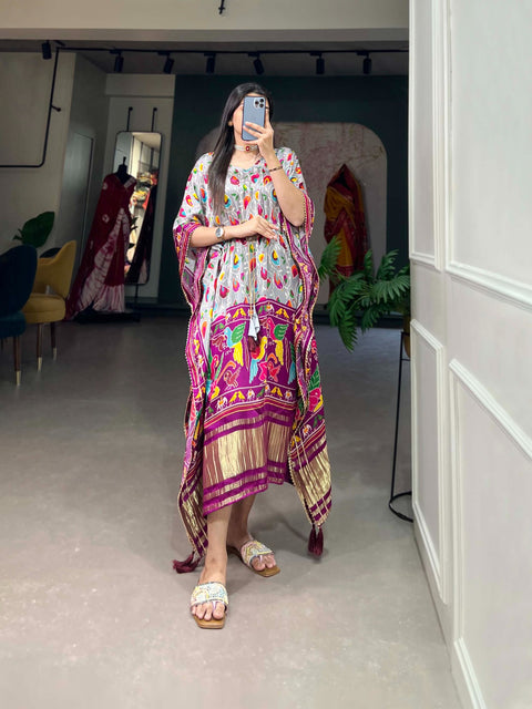Grey Gaji Silk Kaftan - Effortless Elegance for Every Occasion ClothsVilla Main image