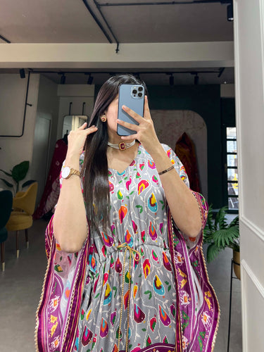 Grey Gaji Silk Kaftan - Effortless Elegance for Every Occasion ClothsVilla