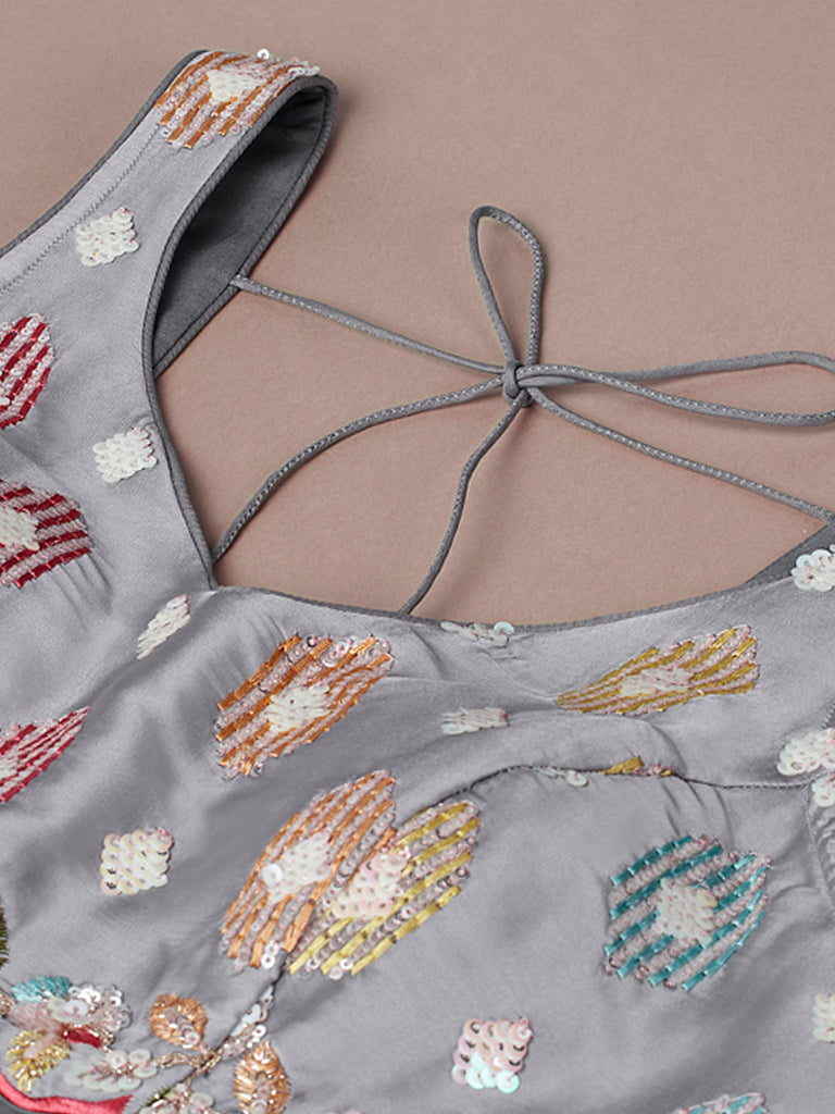 Grey Georgette Sequins and thread embroidery Semi-Stitched Lehenga choli & Dupatta Clothsvilla