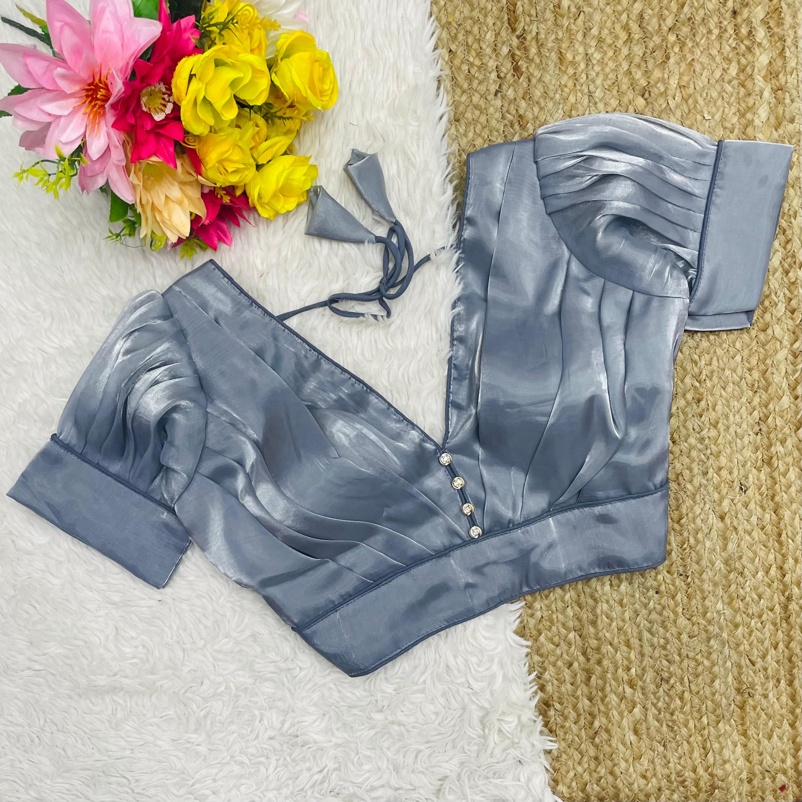 Grey Glamorous Ruffled Metallic Jimmy Choo Blouse ClothsVilla Main image