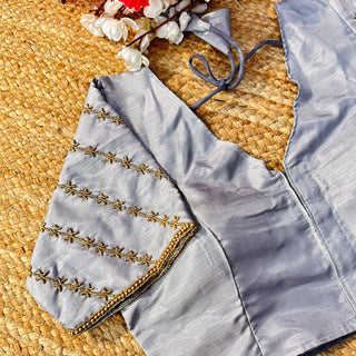 Grey Golden Burberry Silk Blouse with Intricate Handwork ClothsVilla