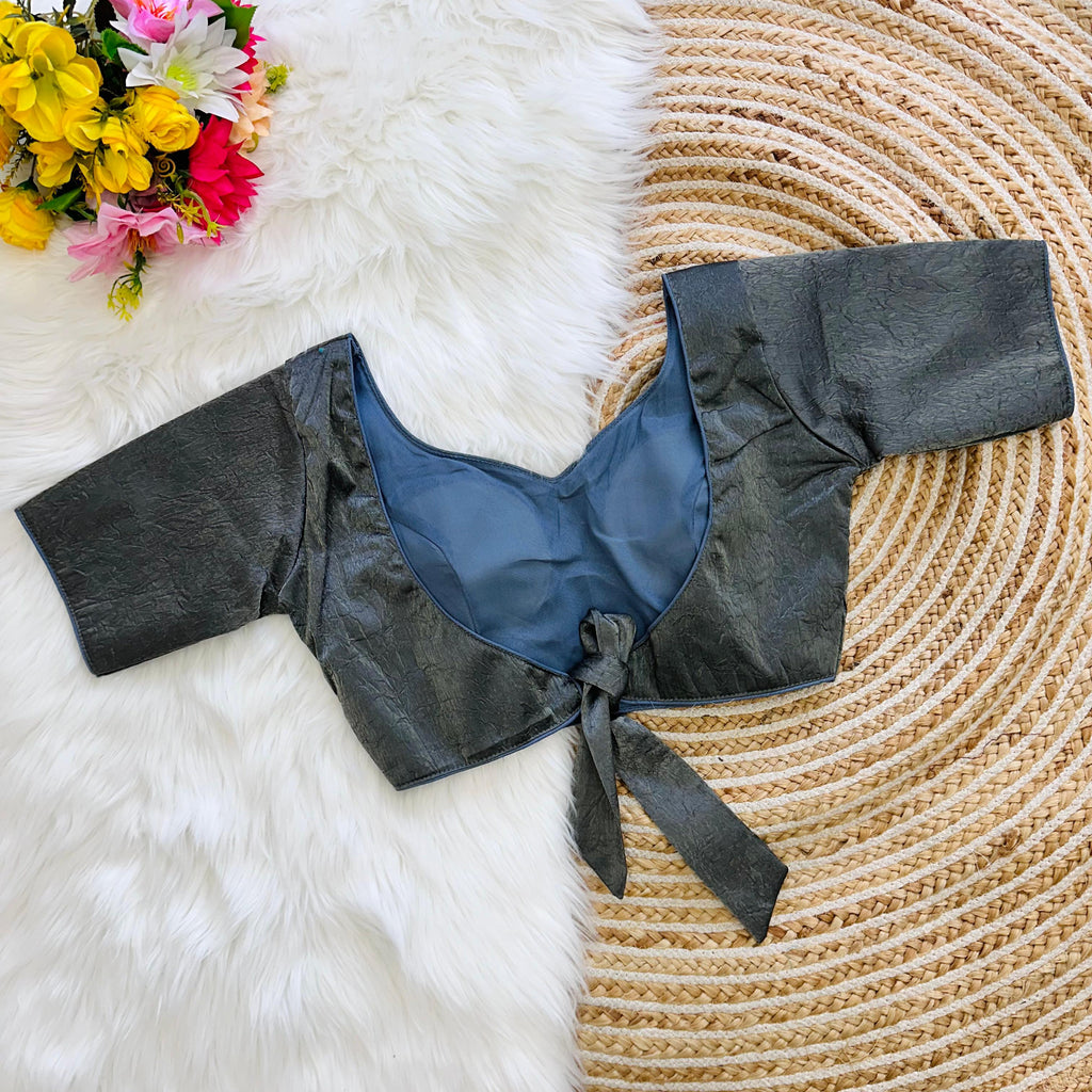 Jio Pattern Grey Jio Silk Stylish Pure Metallic Blouse with Beautiful Ba