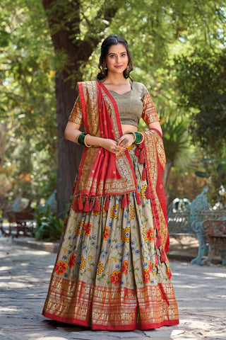 Grey Kalamkari Tussar Silk Lehenga Choli Set ClothsVilla