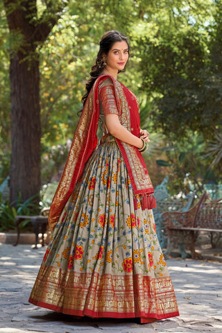 Grey Kalamkari Tussar Silk Lehenga Choli Set ClothsVilla