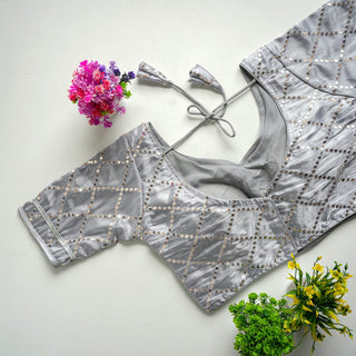 Grey Metalic Jimmy Choo Blouse with Exquisite Sequence Embroidery ClothsVilla