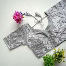 Load image into Gallery viewer, Grey Metalic Jimmy Choo Blouse with Exquisite Sequence Embroidery ClothsVilla