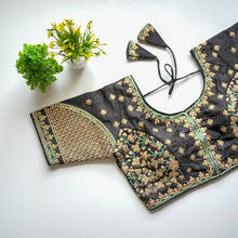 Load image into Gallery viewer, Grey Mulmul Silk Blouse with Golden Embroidery and Sequins ClothsVilla