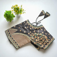 Load image into Gallery viewer, Grey Mulmul Silk Blouse with Golden Embroidery and Sequins ClothsVilla