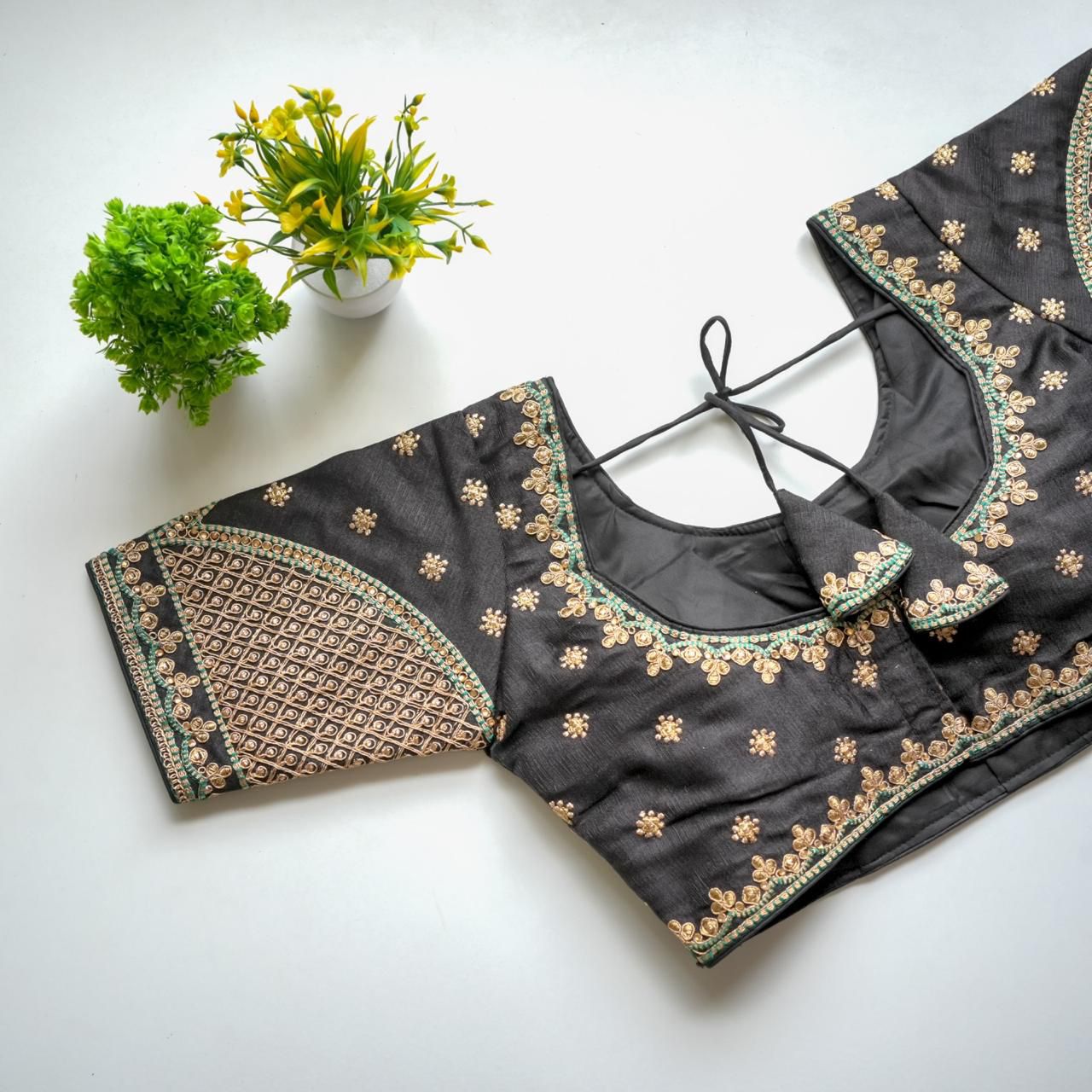 Grey Mulmul Silk Blouse with Golden Embroidery and Sequins ClothsVilla Main image