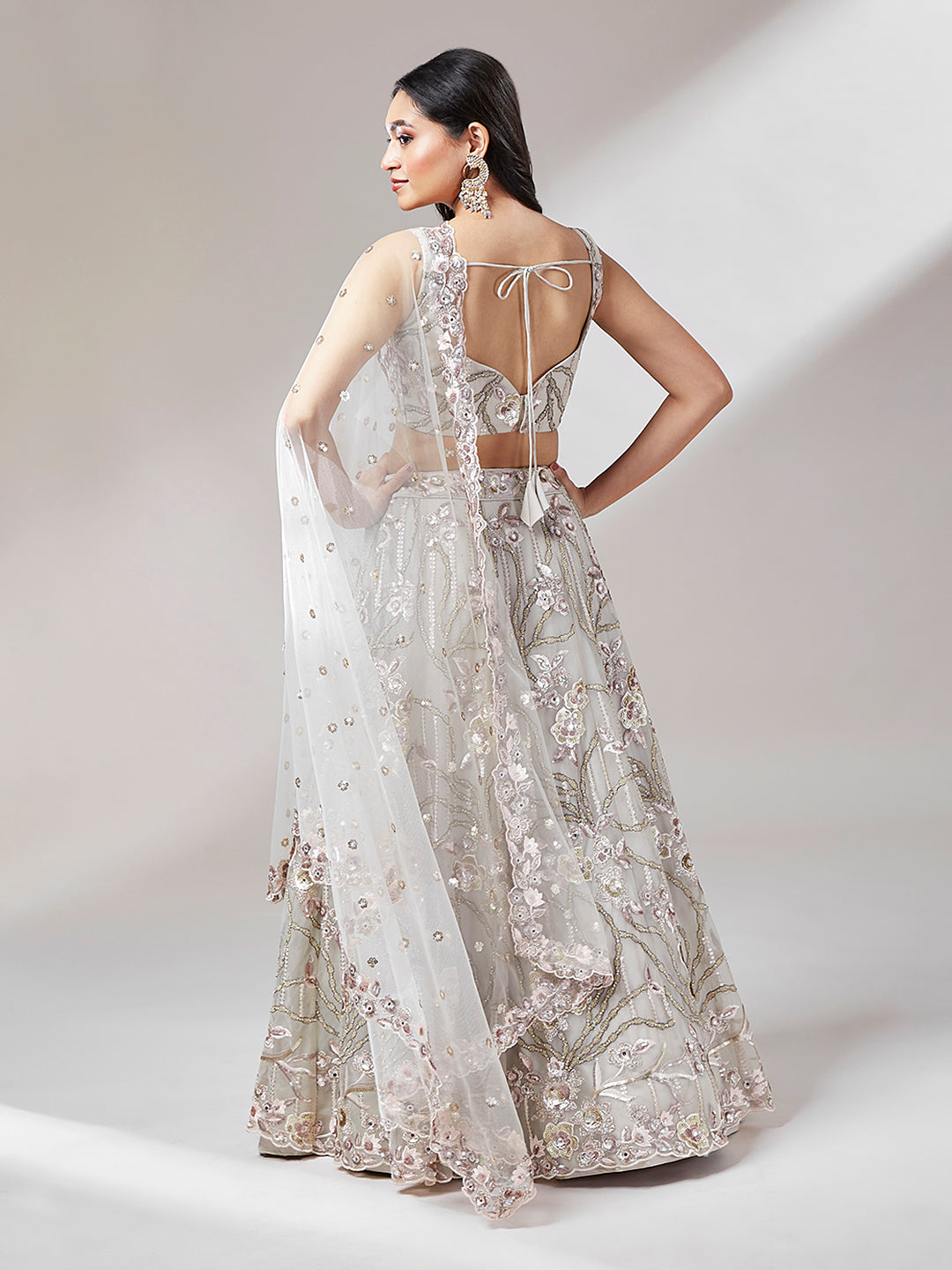 Grey Net Heavy Sequins Embroidery Semi-Stitched Lehenga choli Clothsvilla