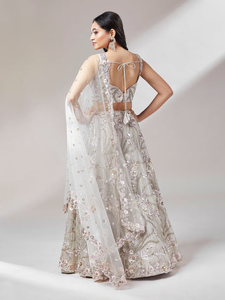 Grey Net Heavy Sequins Embroidery Semi-Stitched Lehenga choli Clothsvilla