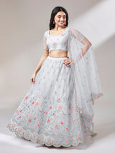 Load image into Gallery viewer, Grey Net Sequinse Work Semi-Stitched Lehenga &amp; Unstitched Blouse, Dupatta Clothsvilla