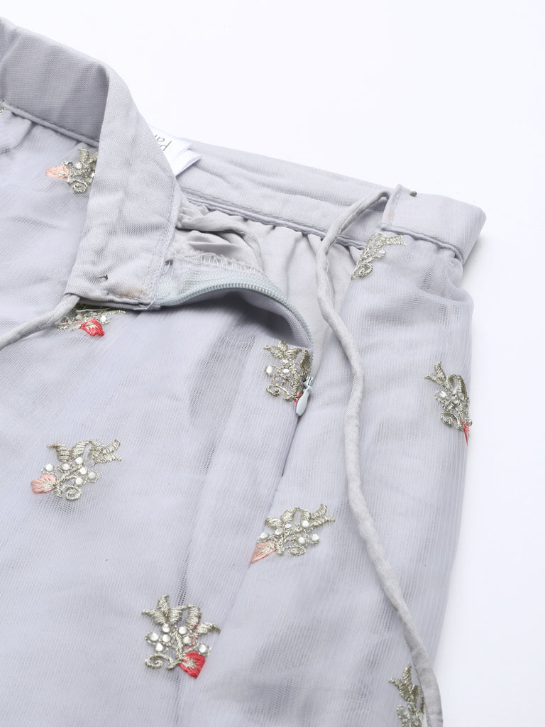 Grey Net Sequinse Work Semi-Stitched Lehenga & Unstitched Blouse, Dupatta Clothsvilla