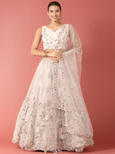 Load image into Gallery viewer, Grey Net Sequinse Work Semi-Stitched Lehenga &amp; Unstitched Blouse, Dupatta ClothsVilla