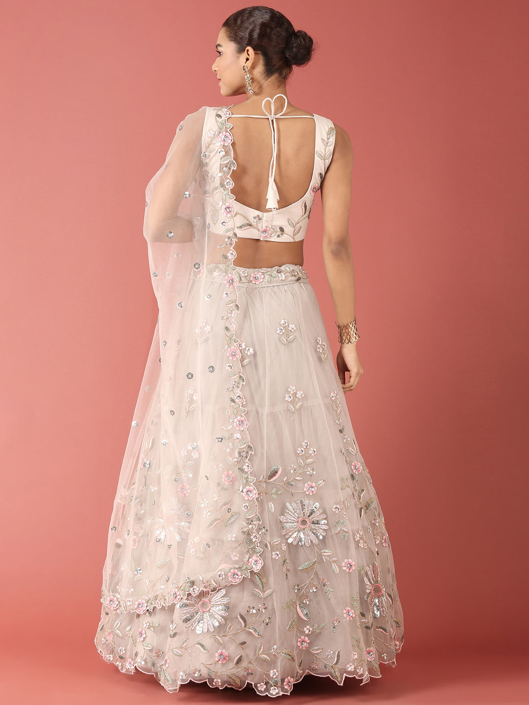 Grey Net Sequinse Work Semi-Stitched Lehenga & Unstitched Blouse, Dupatta ClothsVilla