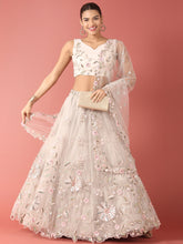 Load image into Gallery viewer, Grey Net Sequinse Work Semi-Stitched Lehenga &amp; Unstitched Blouse, Dupatta ClothsVilla