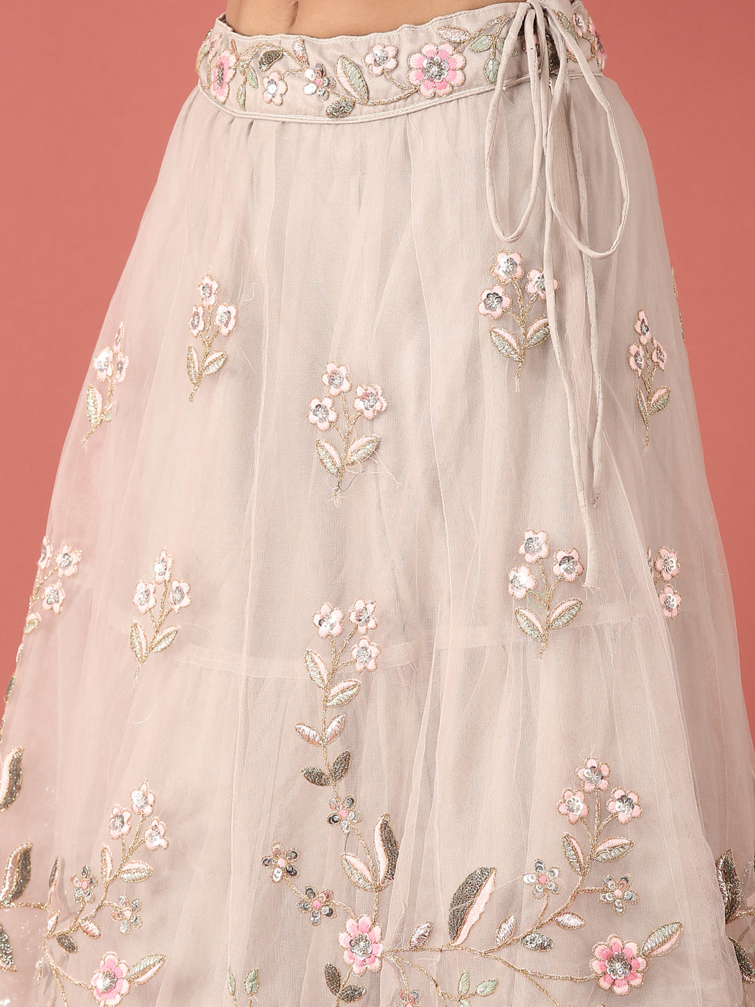 Grey Net Sequinse Work Semi-Stitched Lehenga & Unstitched Blouse, Dupatta ClothsVilla