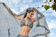Load image into Gallery viewer, Grey Organza Sequins, Moti and thread embroidery Semi-Stitched Lehenga choli &amp; Dupatta Clothsvilla