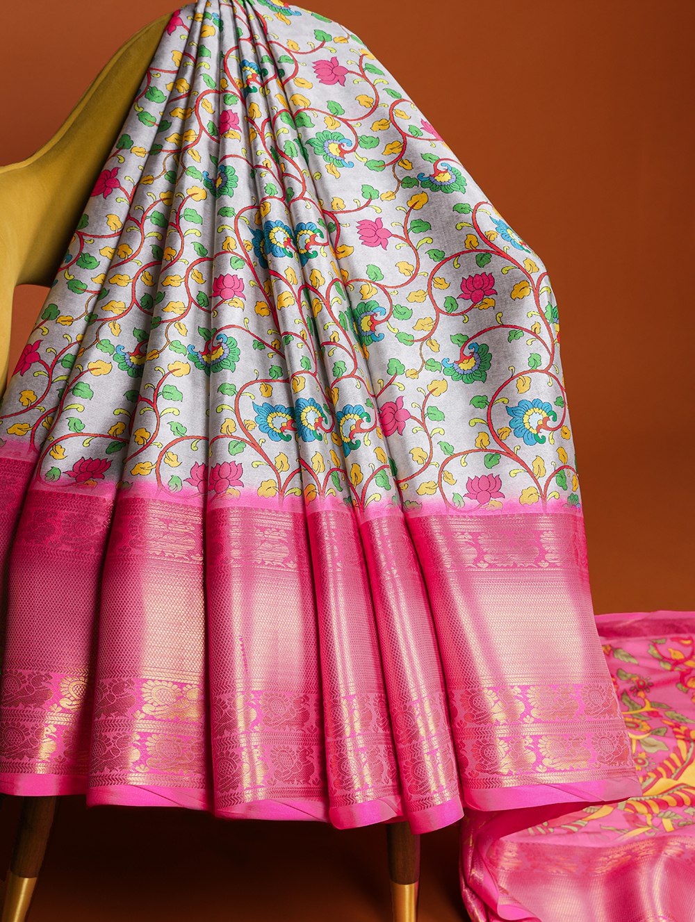 Grey Printed Dola Silk Saree Set for Weddings & Special Occasions ClothsVilla
