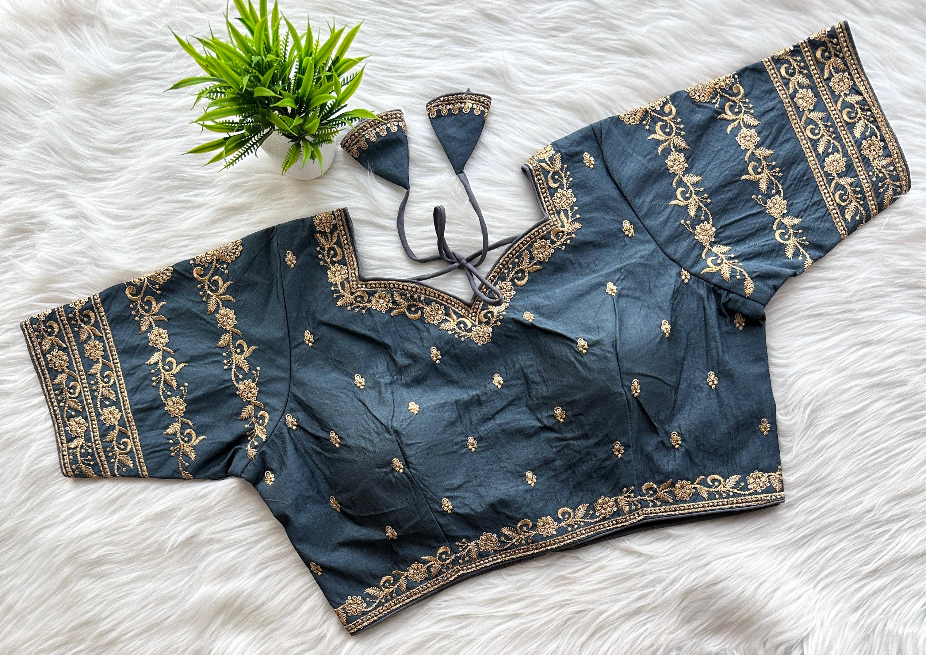 Grey Rajbhog Silk Embroidered Blouse with Handcrafted Detailing ClothsVilla Main image