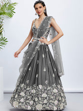 Load image into Gallery viewer, Grey Sequinned Lehenga Choli Set with Thread Embroidery ClothsVilla