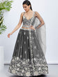 Load image into Gallery viewer, Grey Sequinned Lehenga Choli Set with Thread Embroidery ClothsVilla
