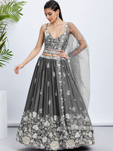 Load image into Gallery viewer, Grey Sequinned Lehenga Choli Set with Thread Embroidery ClothsVilla