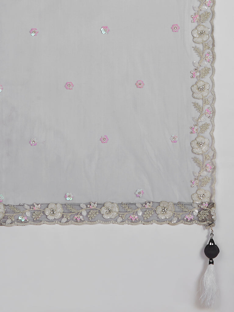 Grey Sequinned Lehenga Choli Set with Thread Embroidery ClothsVilla