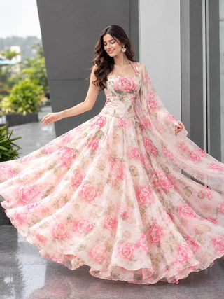 Haldi Special Digital Printed Organza Lehenga Choli with Lace Dupatta ClothsVilla