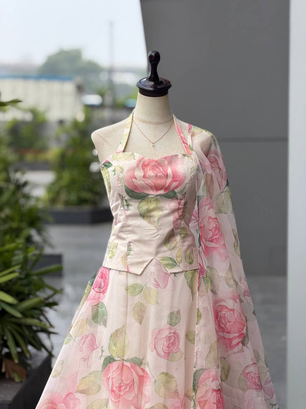 Haldi Special Digital Printed Organza Lehenga Choli with Lace Dupatta ClothsVilla