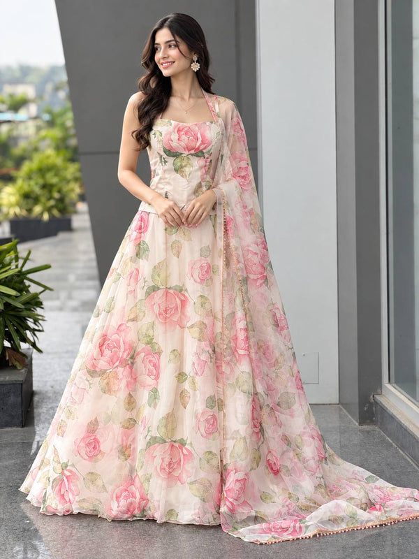 Haldi Special Digital Printed Organza Lehenga Choli with Lace Dupatta ClothsVilla