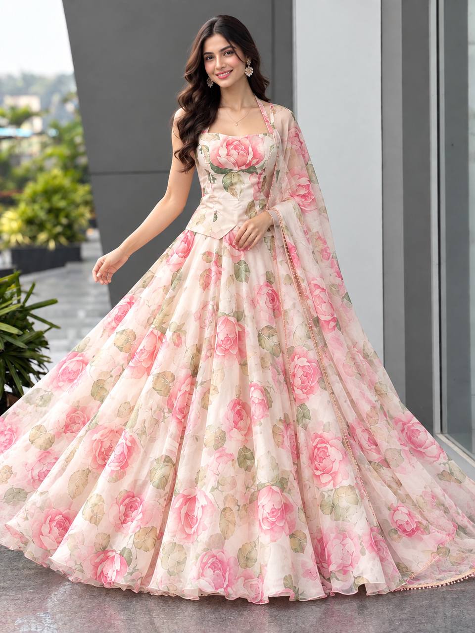 Haldi Special Digital Printed Organza Lehenga Choli with Lace Dupatta ClothsVilla