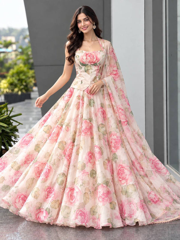 Haldi Special Digital Printed Organza Lehenga Choli with Lace Dupatta ClothsVilla