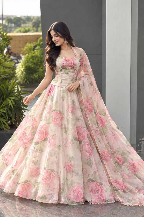 Haldi Special Digital Printed Organza Lehenga Choli with Lace Dupatta ClothsVilla