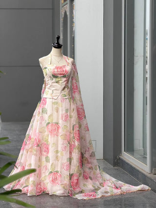 Haldi Special Digital Printed Organza Lehenga Choli with Lace Dupatta ClothsVilla