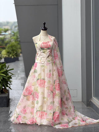Haldi Special Digital Printed Organza Lehenga Choli with Lace Dupatta ClothsVilla