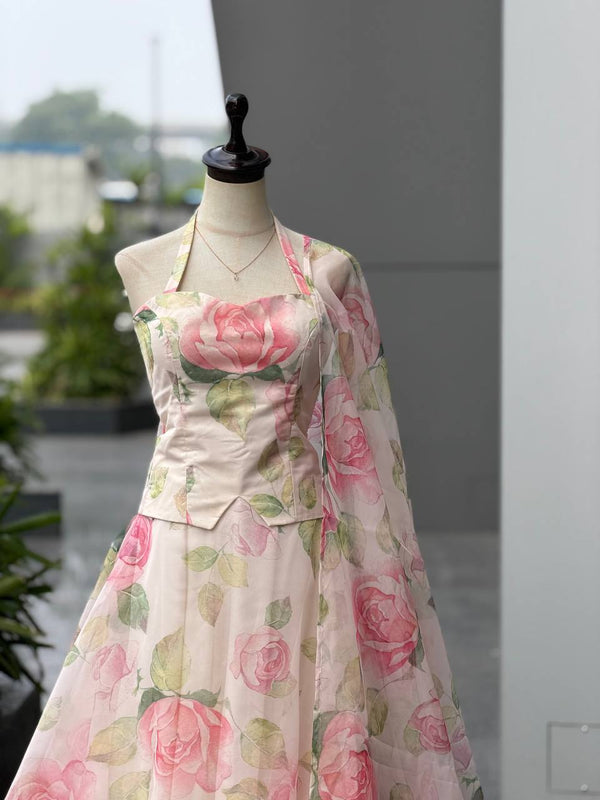 Haldi Special Digital Printed Organza Lehenga Choli with Lace Dupatta ClothsVilla