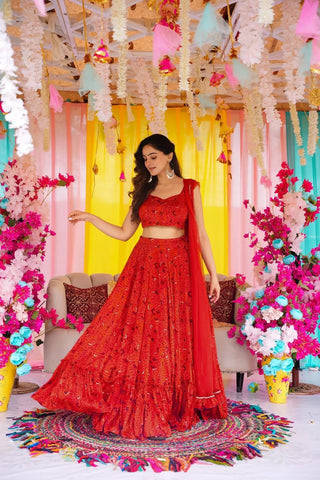 Heavy Airtex Chinon Crop Top Lehenga Set with Georgette Dupatta Clothsvilla