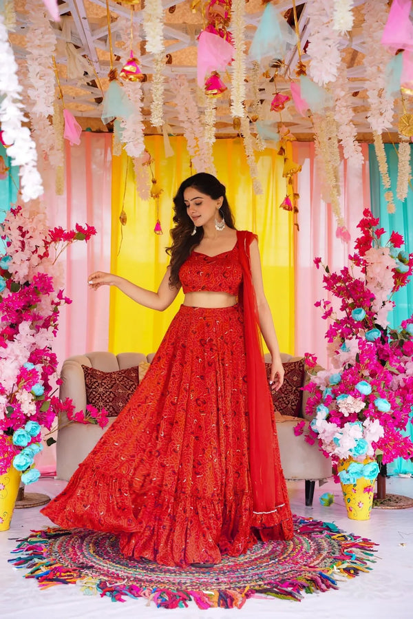 Heavy Airtex Chinon Crop Top Lehenga Set with Georgette Dupatta Clothsvilla